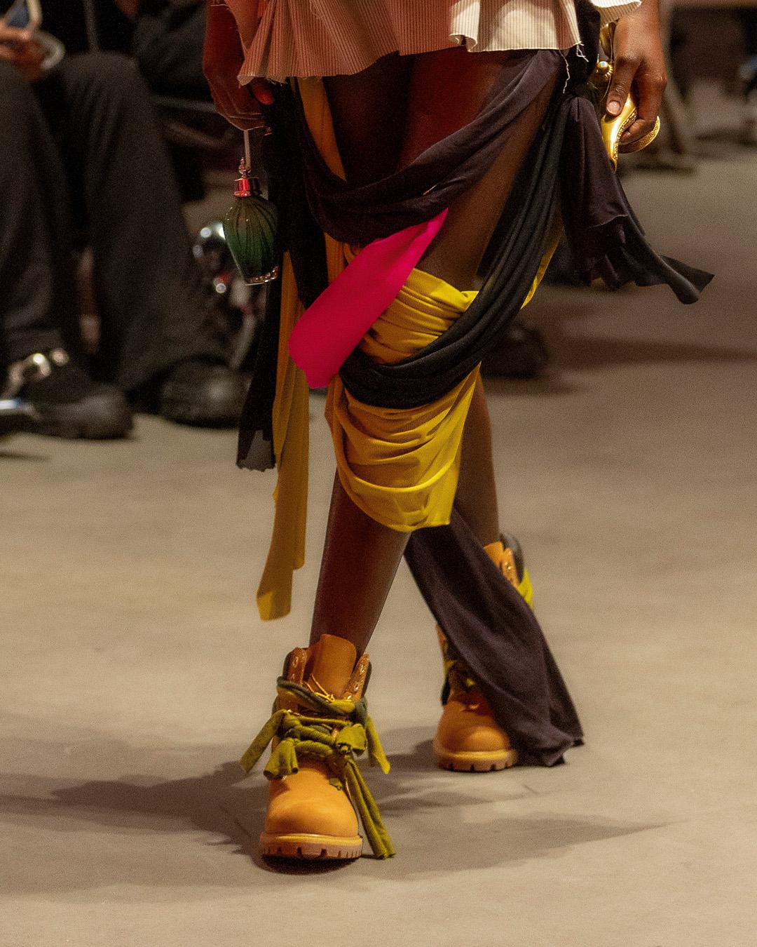 Island-core, distressed fabrics, and reconstructed Timbs at Jawara Alleyne