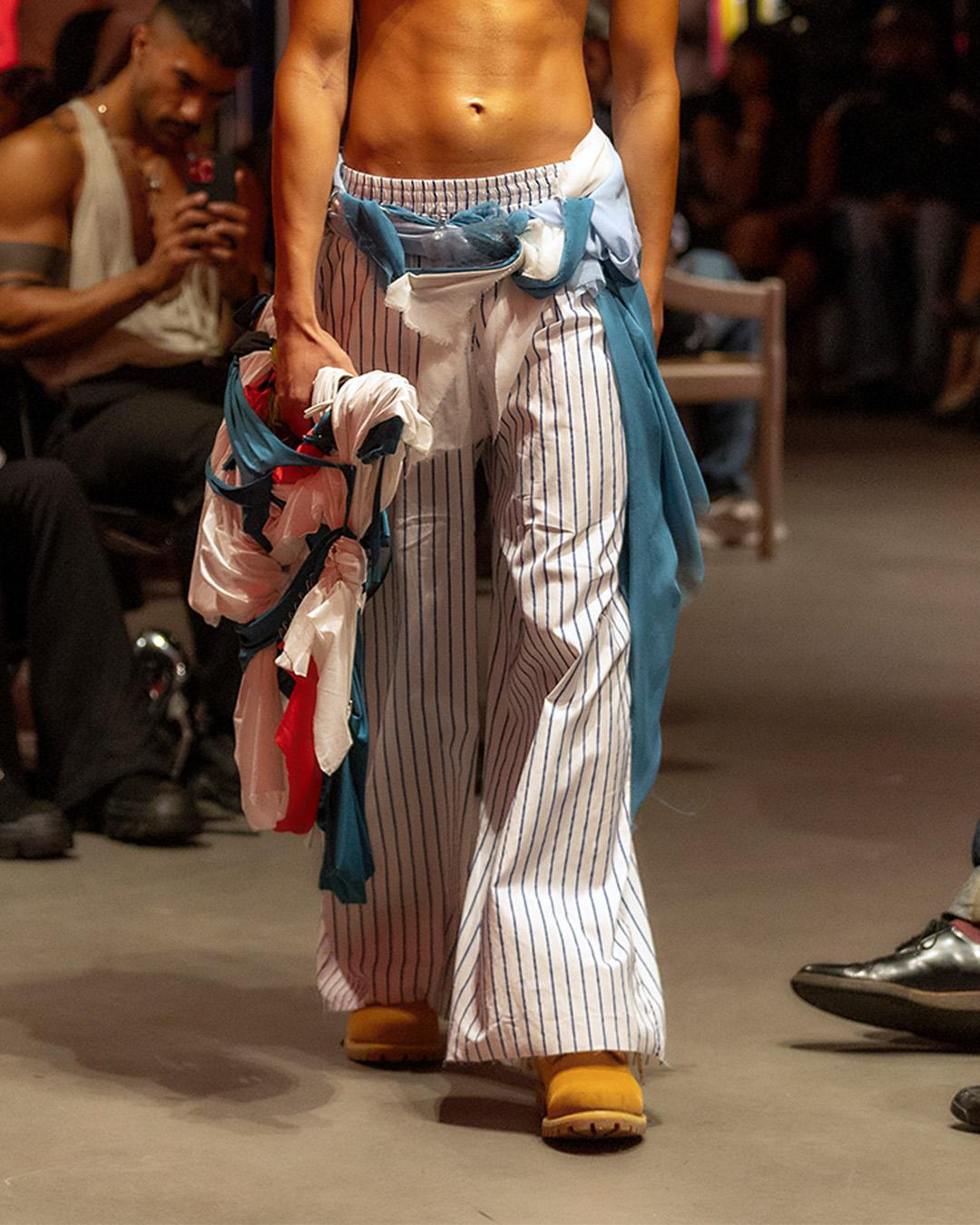 Island-core, distressed fabrics, and reconstructed Timbs at Jawara Alleyne