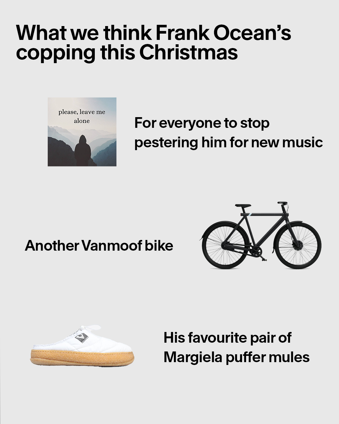 What will your favourite artists be copping this Christmas?