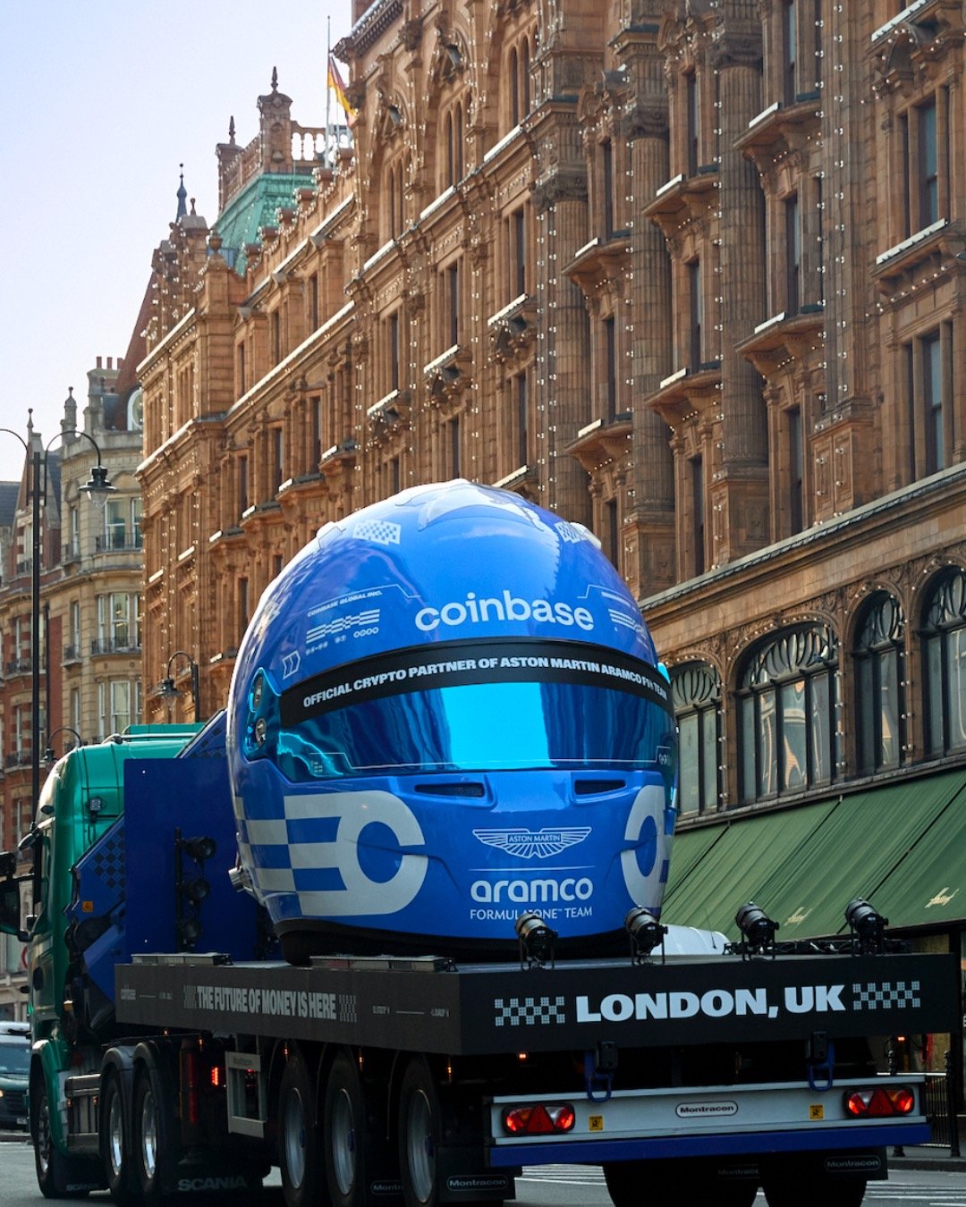 Coinbase and Aston Martin Aramco Formula One™ just debuted a giant F1 helmet in London