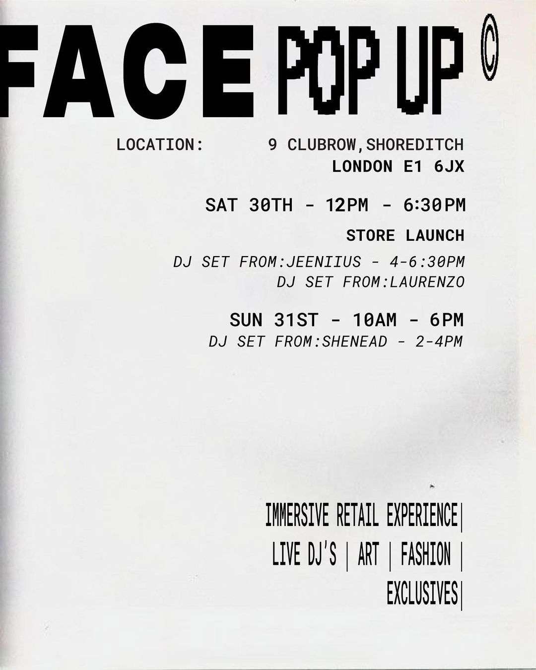 WEEKEND PLANS? FACE LTD HAVE GOT YOU COVERED WITH POP UP LAUNCH