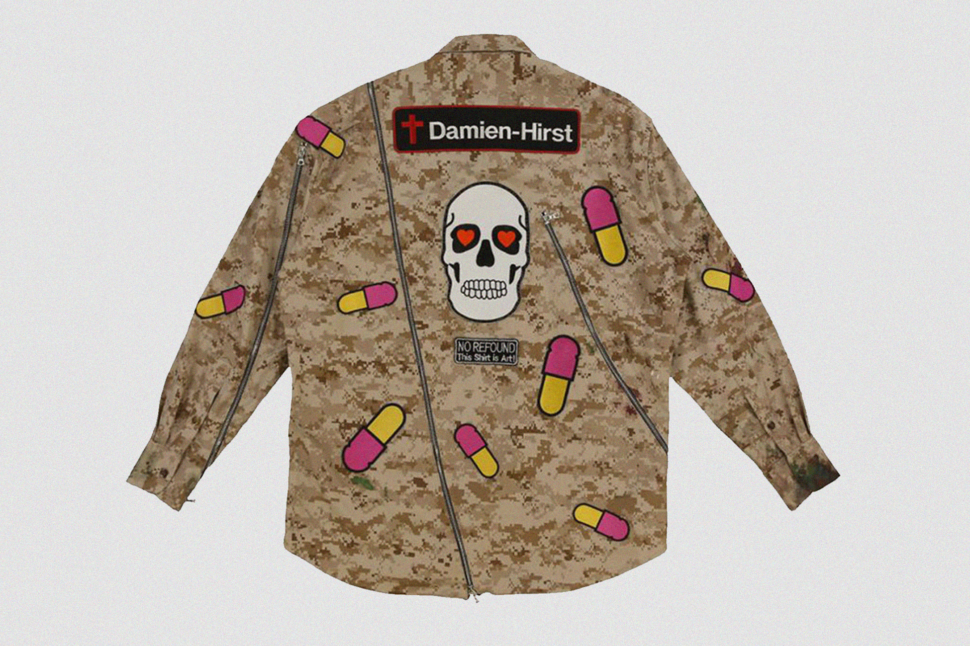 Damien Hirst and Tetsuzo Okubo, upcycled clothing, available at Virgil Abloh’s website Canary Yellow.